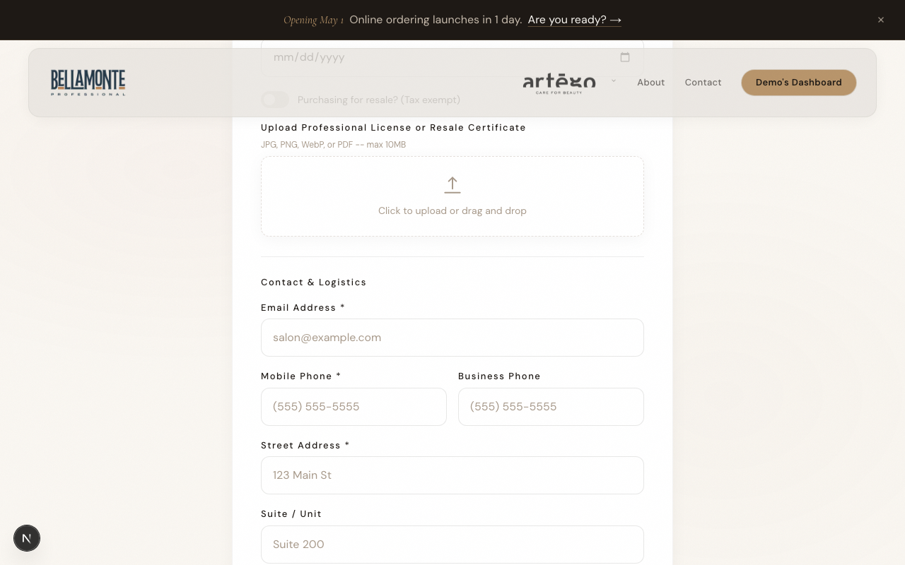 registration form, Contact and Logistics section